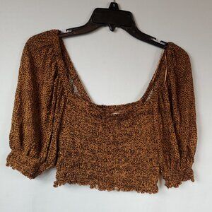 Urban Outfitters Gisselle Cheetah Print Smocked Square Neck Womens Crop Top Med